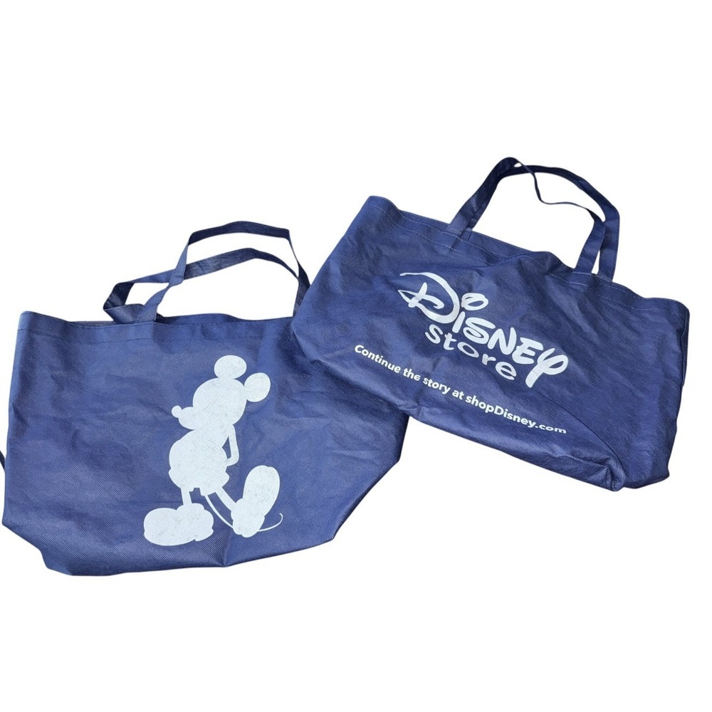 Lot of 2 Disney Store Reusable‎ Tote Shopping Bags Blue Mickey Double Sided